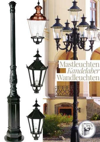 Katalog für Kandelaber Mastleuchten und Außenbeleuchtung im historischen Stil