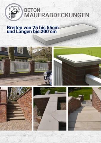 Katalog für Mauerabdeckungen und Mauerkronen aus Beton, Breiten von 25 bis 55cm