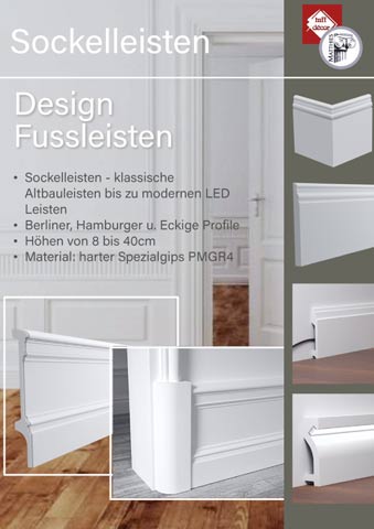Katalog für Sockelleisten und Fußleisten aus Gips